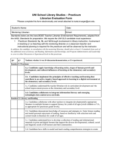 – Practicum UNI School Library Studies Librarian Evaluation Form