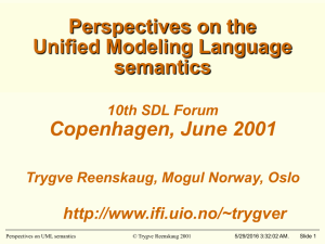 Perspectives on the Unified Modeling Language semantics Copenhagen, June 2001