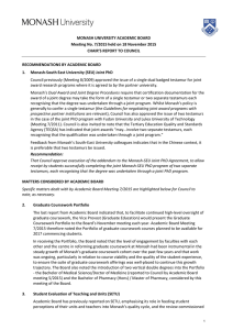 MONASH UNIVERSITY ACADEMIC BOARD  Meeting No. 7/2015 held on 18 November 2015  CHAIR’S REPORT TO COUNCIL 