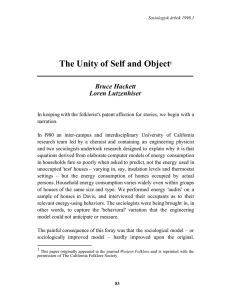 The Unity of Self and Object Bruce Hackett Loren Lutzenhiser