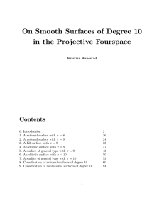 On Smooth Surfaces of Degree 10 in the Projective Fourspace Contents