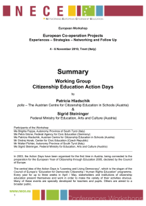 Summary Working Group Citizenship Education Action Days European Co-operation Projects