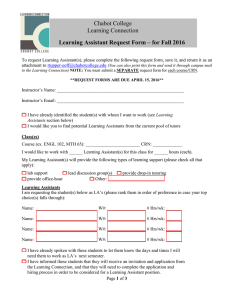 Chabot College Learning Connection Learning Assistant Request Form – for Fall 2016