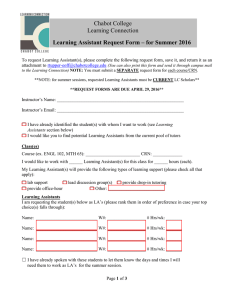 Chabot College Learning Connection Learning Assistant Request Form – for Summer 2016