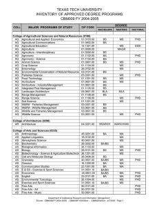 TEXAS TECH UNIVERSITY INVENTORY OF APPROVED DEGREE PROGRAMS CBM009 FY 2004-2005