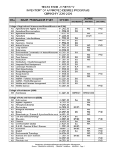 TEXAS TECH UNIVERSITY INVENTORY OF APPROVED DEGREE PROGRAMS CBM009 FY 2005-2006