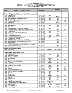 TEXAS TECH UNIVERSITY CBM009 - INVENTORY OF APPROVED DEGREE PROGRAMS