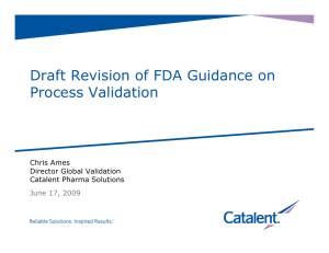 Draft Revision of FDA Guidance on Process Validation June 17, 2009 Chris Ames