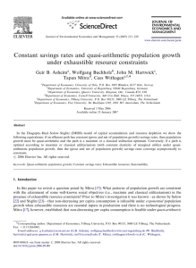 Constant savings rates and quasi-arithmetic population growth under exhaustible resource constraints