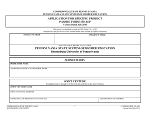 APPLICATION FOR SPECIFIC PROJECT PASSHE FORM 150 ASP COMMONWEALTH OF PENNSYLVANIA