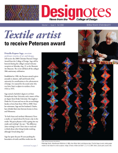 Textile artist to receive Petersen award Priscilla Kepner Sage, associate