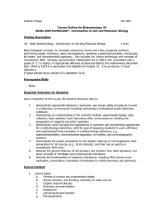 Chabot College  Fall 2007 Course Outline for Biotechnology 30