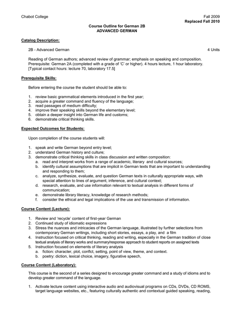 Chabot College Fall 2009 2B Advanced German