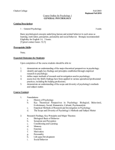 Chabot College Fall 2003 Course Outline for Psychology 1