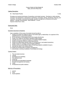 Chabot College  October 2008 Course Outline for Real Estate 84