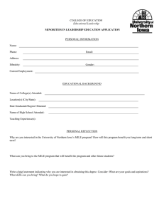 MINORITIES IN LEADERSHIP EDUCATION APPLICATION COLLEGE OF EDUCATION PERSONAL INFORMATION