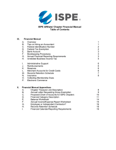ISPE Affiliate/ Chapter Financial Manual Table of Contents