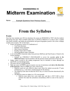 Midterm Examination From the Syllabus ENGINEERING-10 Exams