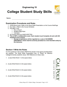 College Student Study Skills Engineering 10 Examination Procedures and Rules Name