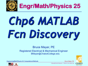 Chp6 MATLAB Fcn Discovery Engr/Math/Physics 25 Bruce Mayer, PE