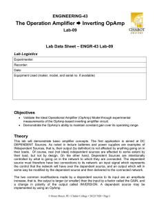 The Operation Amplifier ENGINEERING-43 Lab-09 – ENGR-43 Lab-09