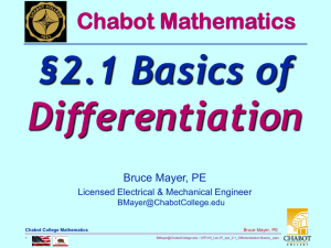 §2.1 Basics of Differentiation Chabot Mathematics Bruce Mayer, PE