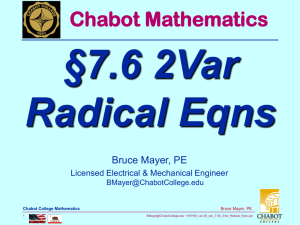 §7.6 2Var Radical Eqns Chabot Mathematics Bruce Mayer, PE