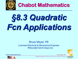 §8.3 Quadratic Fcn Applications Chabot Mathematics Bruce Mayer, PE