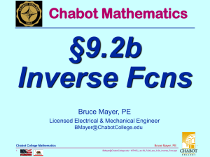 §9.2b Inverse Fcns Chabot Mathematics Bruce Mayer, PE