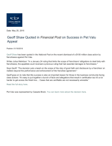 Geoff Shaw Quoted in on Success in Pet Valu Appeal Financial Post