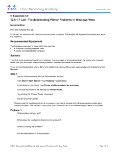 12.5.1.7 Lab - Troubleshooting Printer Problems in Windows Vista Introduction