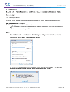 5.3.5.3 Lab - Remote Desktop and Remote Assistance in Windows Vista Introduction IT Essentials 5.0