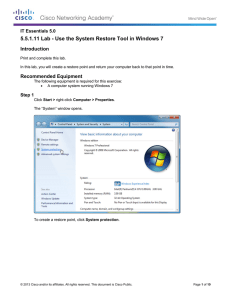 5.5.1.11 Lab - Use the System Restore Tool in Windows... Introduction IT Essentials 5.0