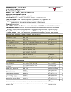 Multidisciplinary Studies Major Middle Level 4-8 Math/Science Certification Texas Tech University