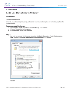 9.4.2.3 Lab - Share a Printer in Windows 7 Introduction
