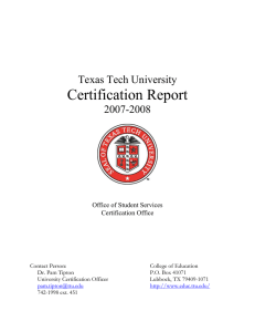 Certification Report  Texas Tech University 2007-2008