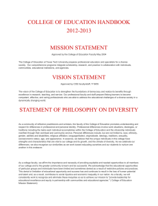 COLLEGE OF EDUCATION HANDBOOK 2012-2013  MISSION STATEMENT