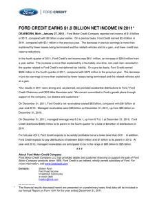 FORD CREDIT EARNS $1.8 BILLION NET INCOME IN 2011*