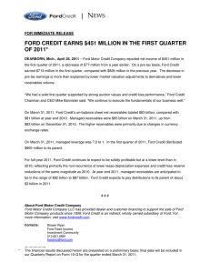 N  EWS FORD CREDIT EARNS $451 MILLION IN THE FIRST QUARTER