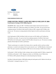 FORD MOTOR CREDIT EARNS RECORD $2.9 BILLION IN 2004