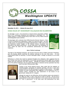 COSSA HOLDS 30 ANNIVERSARY COLLOQUIUM AND CELEBRATION