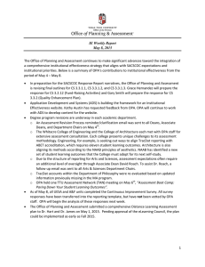The Office of Planning and Assessment continues to make significant... IE Weekly Report May 8, 2015