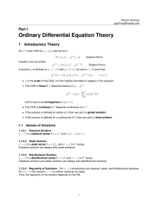 Ordinary Differential Equation Theory Part I 1 Introductory Theory