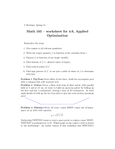 Math 165 – worksheet for 4.6, Applied Optimization