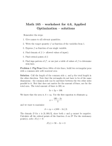 Math 165 – worksheet for 4.6, Applied Optimization – solutions