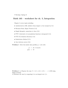 Math 165 – worksheet for ch. 5, Integration