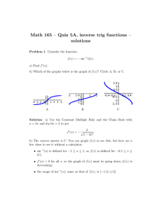 Math 165 – Quiz 5A, inverse trig functions – solutions