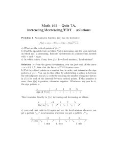 Math 165 – Quiz 7A, increasing/decreasing/FDT – solutions