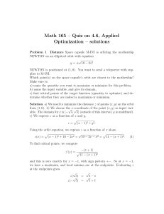 Math 165 – Quiz on 4.6, Applied Optimization – solutions