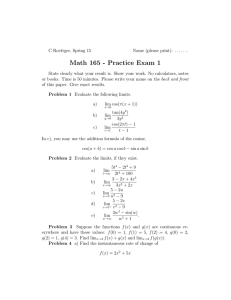Math 165 - Practice Exam 1